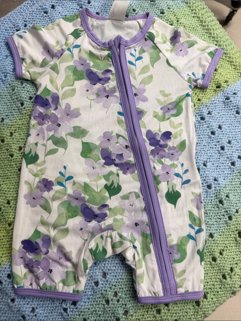 PatPat Bamboo Lavender Floral Short-Sleeve Footie Romper